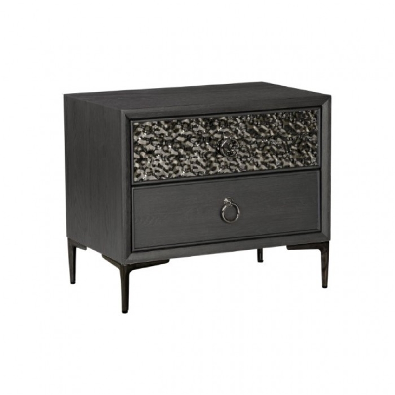 Queen Bedroom Set- Espresso Brown- Silver-Black Wood-2 Piece Set with Nightstand