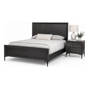 Queen Bedroom Set- Espresso Brown- Silver-Black Wood-2 Piece Set with Nightstand