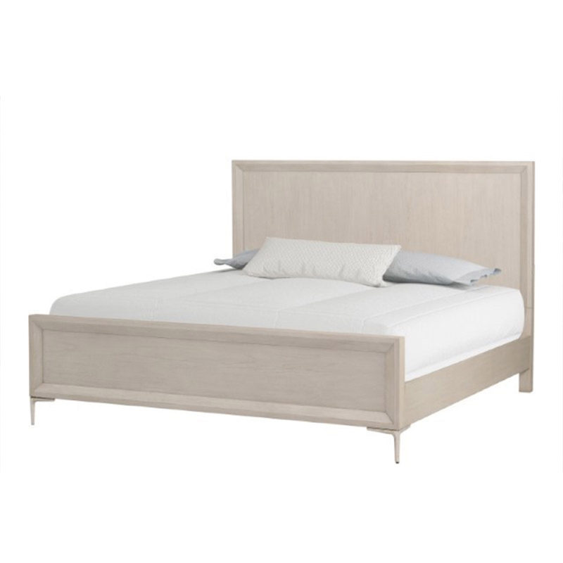 Queen Bedroom Set- Natural Oak Brown-Champagne Wood- 2 Piece Set with Nightstand