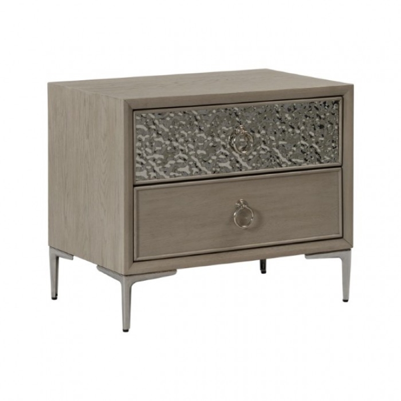 Queen Bedroom Set- Natural Oak Brown-Champagne Wood- 2 Piece Set with Nightstand