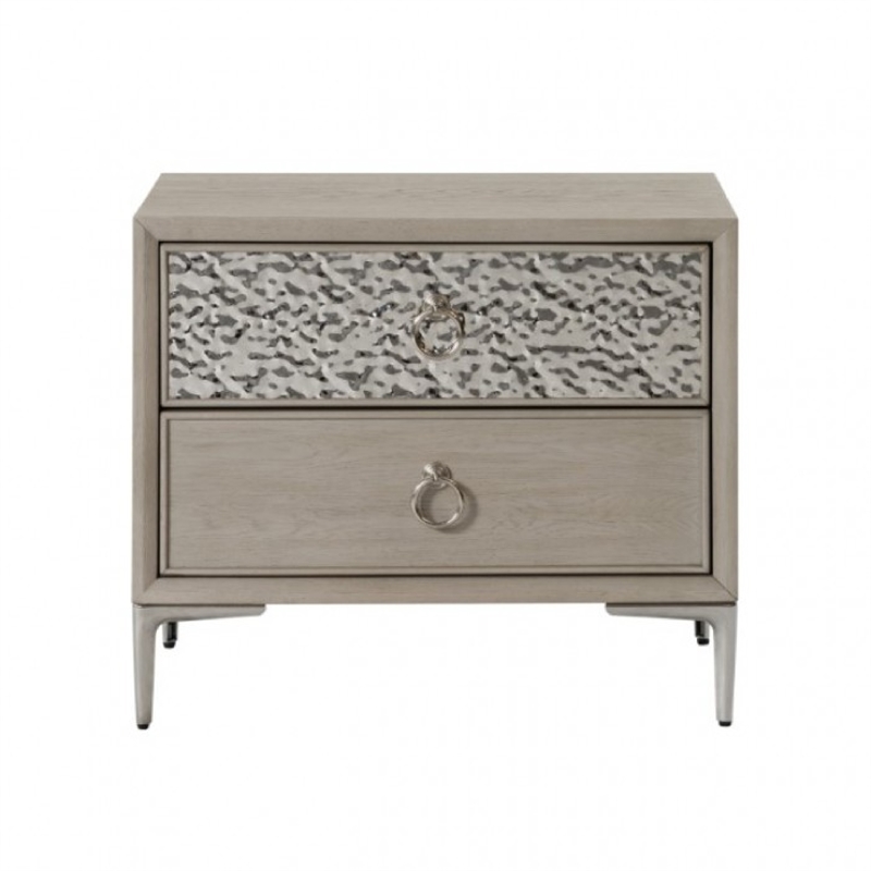 Queen Bedroom Set- Natural Oak Brown-Champagne Wood- 2 Piece Set with Nightstand