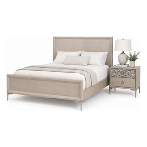 Queen Bedroom Set- Natural Oak Brown-Champagne Wood- 2 Piece Set with Nightstand