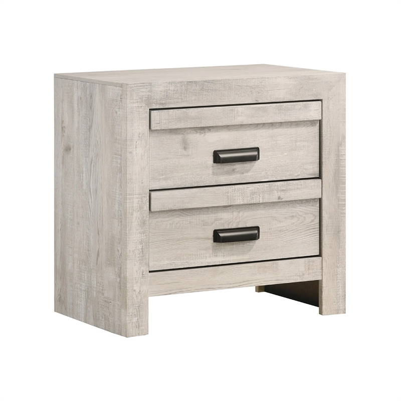 Queen Bedroom Set- Beige- Black Wood- 2 Piece Set with Nightstand