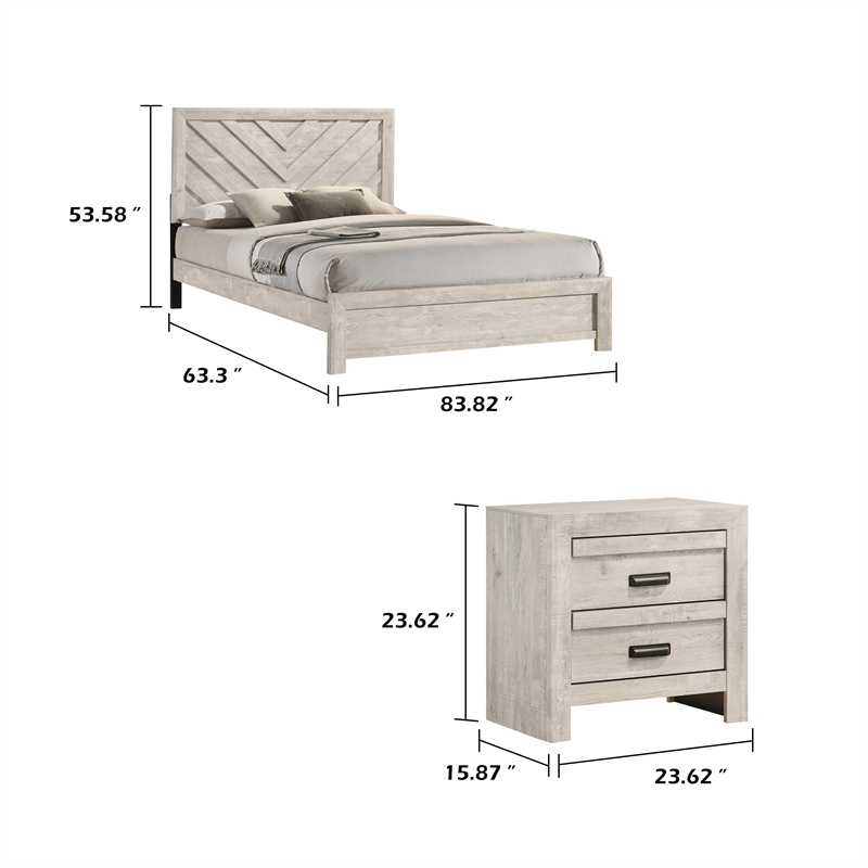 Queen Bedroom Set- Beige- Black Wood- 2 Piece Set with Nightstand