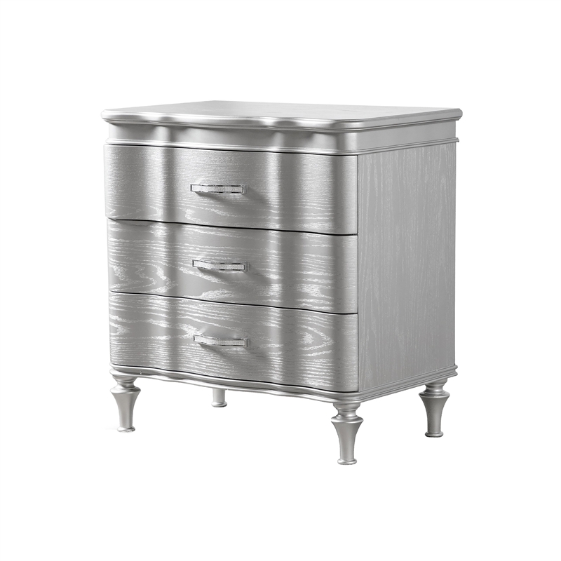 Queen Bedroom Set- Silver- Chrome Wood- 2 Piece Set with Nightstand