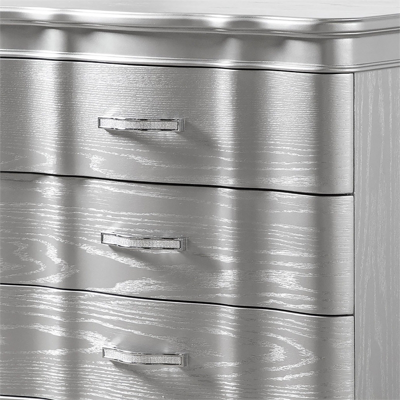 Queen Bedroom Set- Silver- Chrome Wood- 2 Piece Set with Nightstand