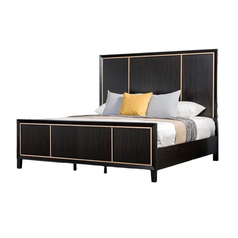 Queen Bedroom Set- Espresso Brown- Gold Wood- 2 Piece Set with Nightstand
