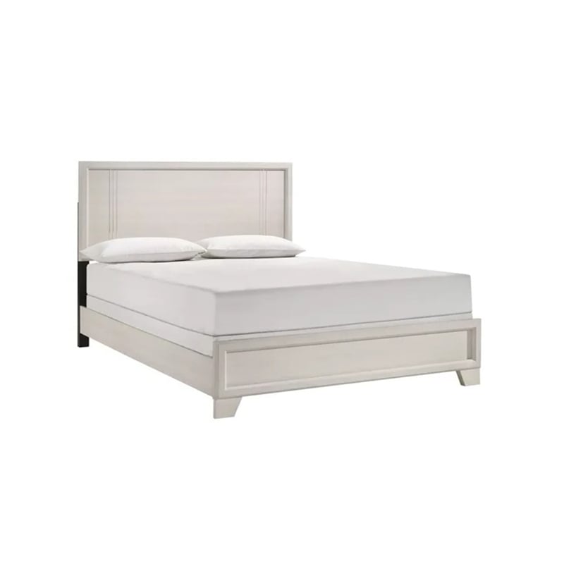 Queen Bedroom Set- White- Silver Wood- 2 Piece Set with Nightstand