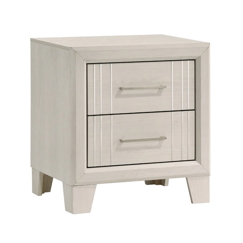 Queen Bedroom Set- White- Silver Wood- 2 Piece Set with Nightstand