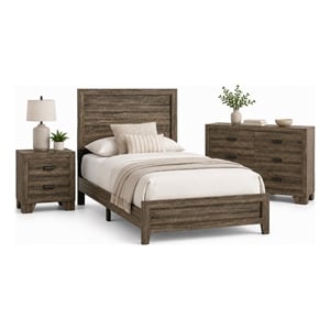 Full Bedroom Set- Brown Wood- 3 Piece Set with Nightstand and Dresser