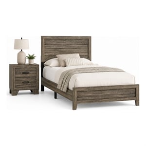 Full Bedroom Set- Brown Wood- 2 Piece Set with Nightstand