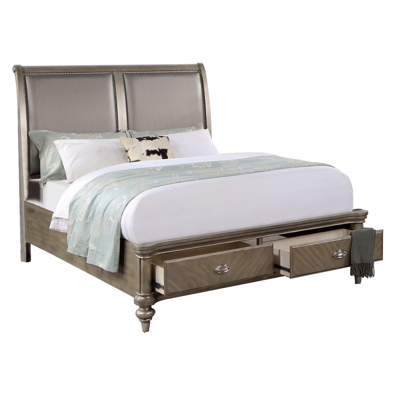 Queen Bedroom Set- Gold Wood- 3 Piece Set with 2 Nightstands