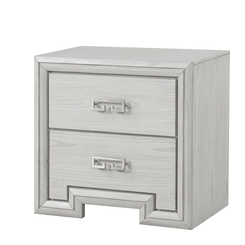 Queen Bedroom Set- White- Nickel Wood- 2 Piece Set with Nightstand