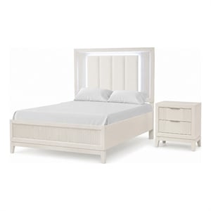 Queen Bedroom Set- White- Chrome Wood- 2 Piece Set with Nightstand