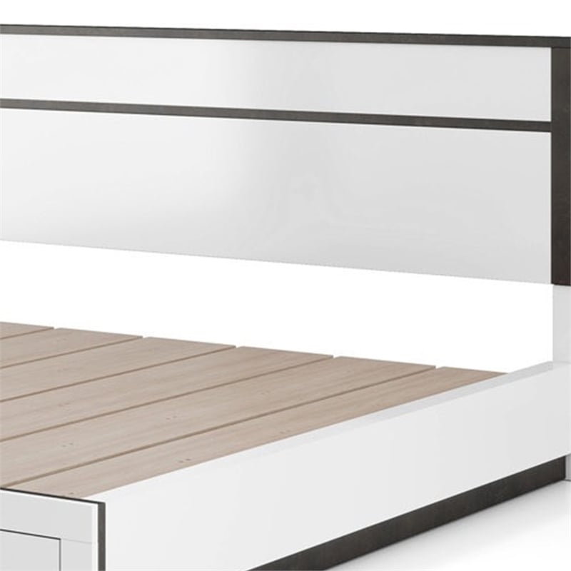 Queen Bedroom Set- White- Metallic Gray Wood- 2 Piece Set with Nightstand