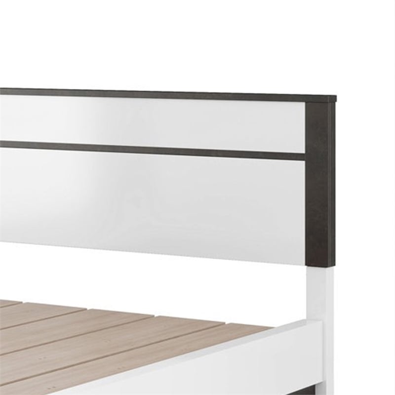 Queen Bedroom Set- White- Metallic Gray Wood- 2 Piece Set with Nightstand