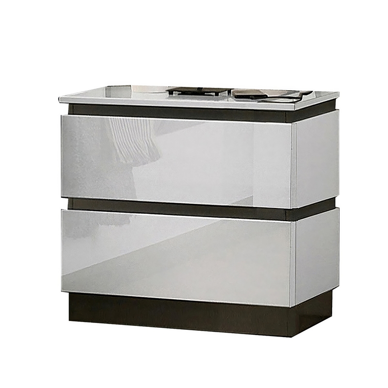 Queen Bedroom Set- White- Metallic Gray Wood- 3 Piece Set with 2 Nightstands