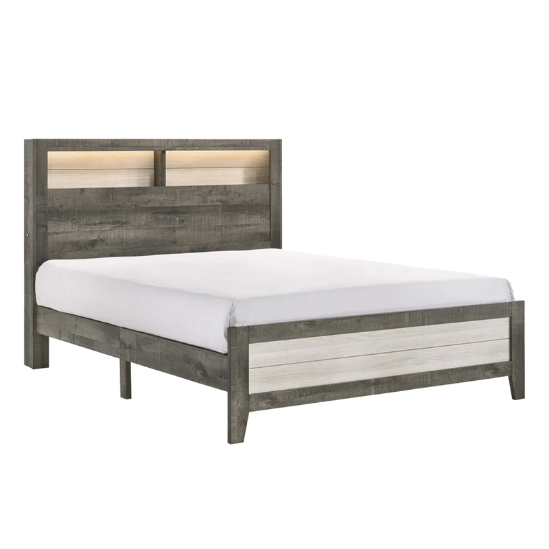 Queen Bedroom Set- Gray- White- Light Ash- Black Wood-3 Piece Set w 2 Nightstand