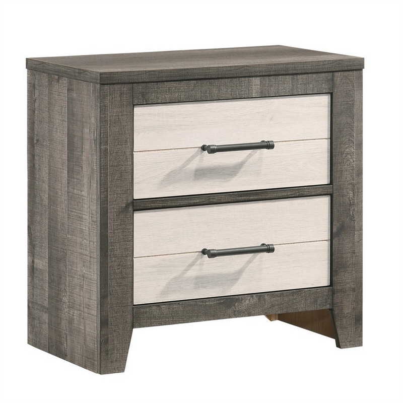Queen Bedroom Set- Gray- White- Light Ash- Black Wood-3 Piece Set w 2 Nightstand