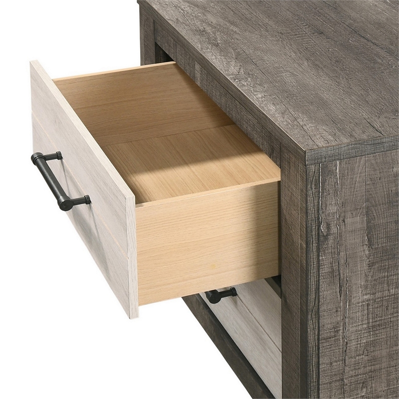 Queen Bedroom Set- Gray- White- Light Ash- Black Wood-3 Piece Set w 2 Nightstand
