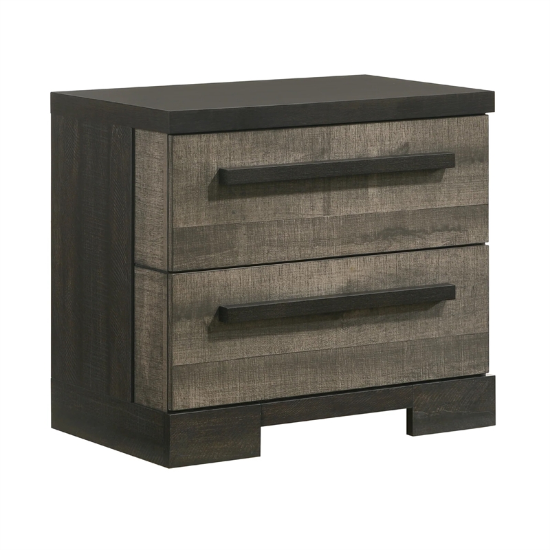 King Bedroom Set- Gray- Ebony Black Wood- 2 Piece Set with Nightstand