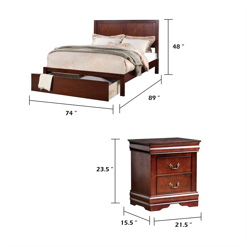 California King Bedroom Set- Cherry Brown-Wood- 3 Piece Set with 2 Nightstands