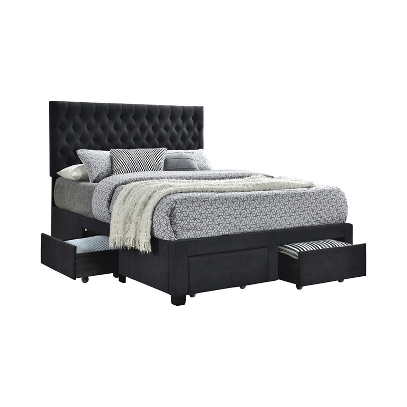 King Bedroom Set- Black Wood- 3 Piece Set with 2 Nightstands