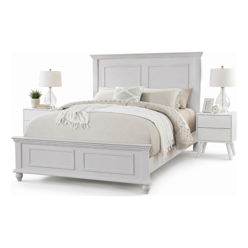 King Bedroom Set- White Wood- 3 Piece Set with 2 Nightstands