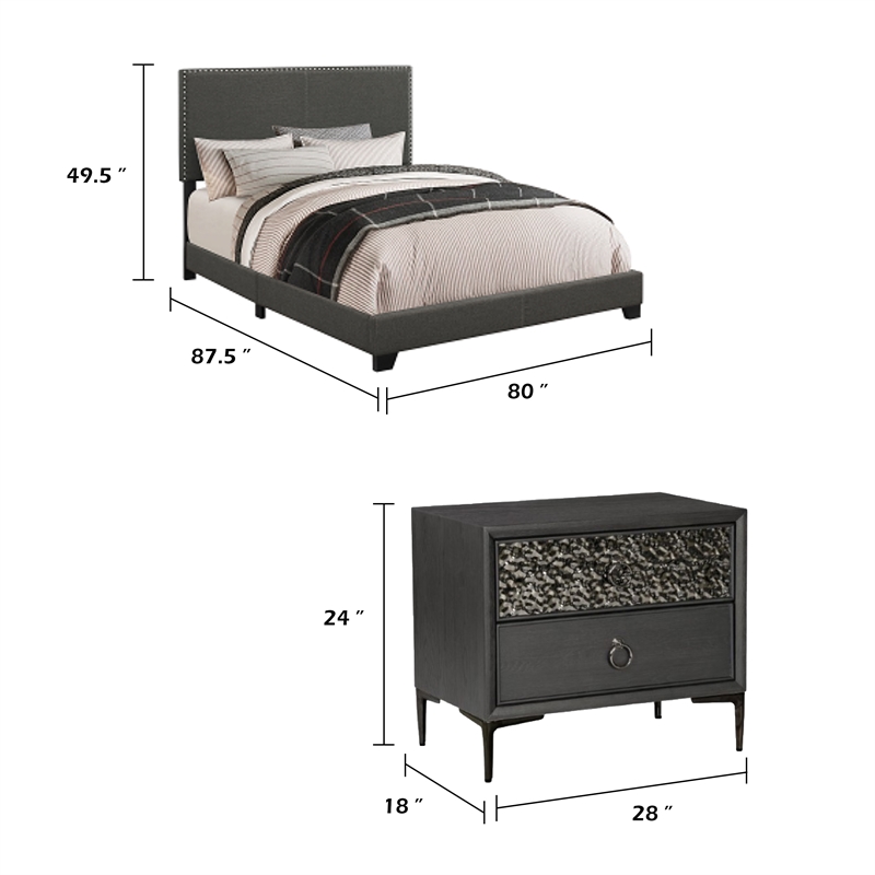 King Bedroom Set- Espresso Brown- Black Wood-3 Piece Set with 2 Nightstand