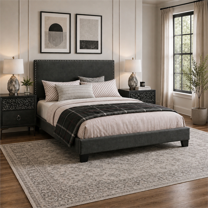 King Bedroom Set- Espresso Brown- Black Wood-3 Piece Set with 2 Nightstand