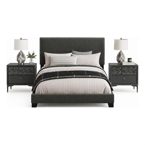 King Bedroom Set- Espresso Brown- Black Wood-3 Piece Set with 2 Nightstand