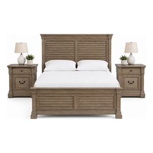 Queen Bedroom Set- Gray- Dark Bronze Wood- 3 Piece Set with 2 Nightstands