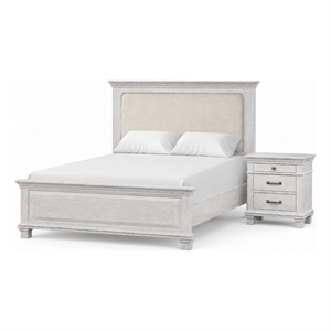 Queen Bedroom Set- Gray- Cream Wood- 2 Piece Set with Nightstand