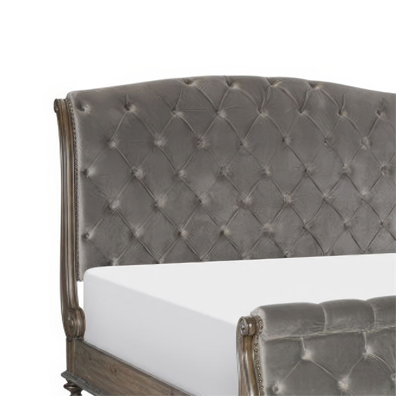 Queen Bedroom Set- Gray- Brown Wood- 2 Piece Set with Nightstand