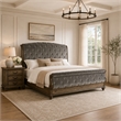 Queen Bedroom Set- Gray- Brown Wood- 2 Piece Set with Nightstand