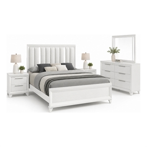 King Bedroom Set- White- Silver Wood- 4 Piece Set with Dresser and 2 Nightstands