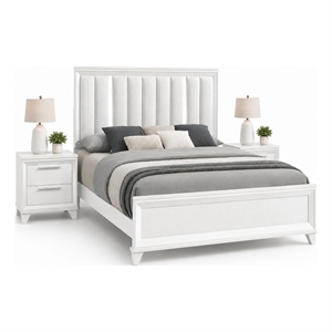 Queen Bedroom Set- White- Silver Wood- 3 Piece Set with 2 Nightstands
