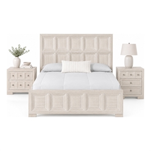 Queen Bedroom Set- Beige- Bronze Wood- 3 Piece Set with 2 Nightstands