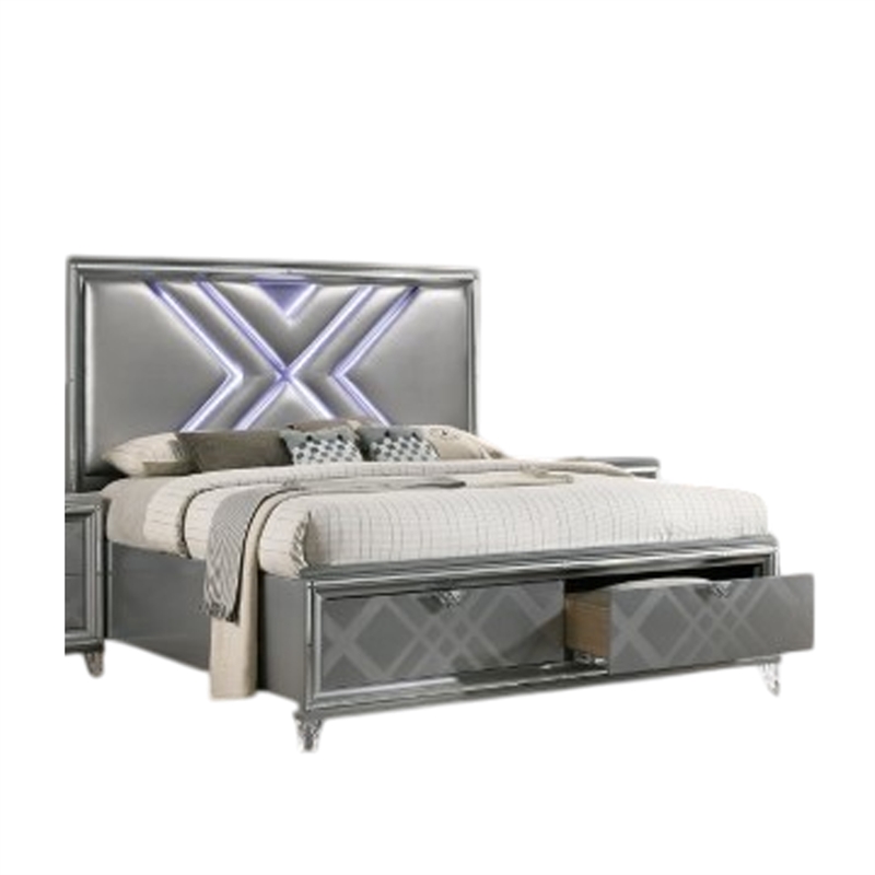 Queen Bedroom Set- Gray- Silver Wood- 2 Piece Set with Nightstand