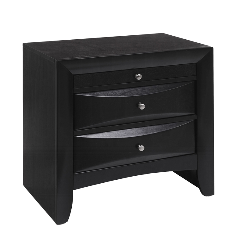 Queen Bedroom Set- Black Wood- 3 Piece Set with 2 Nightstands