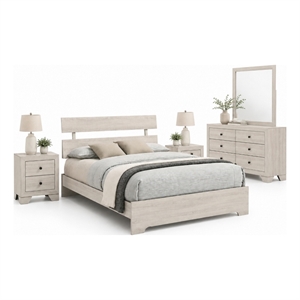 Queen Bedroom Set- White- Black Wood- 4 Piece Set with 2 Nightstands and Dresser