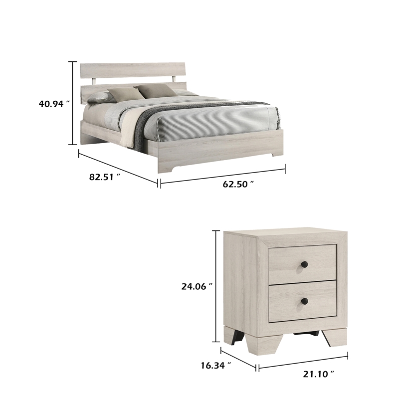 Queen Bedroom Set- White- Black Wood- 2 Piece Set with Nightstand