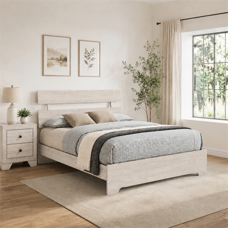 Queen Bedroom Set- White- Black Wood- 2 Piece Set with Nightstand