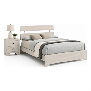Queen Bedroom Set- White- Black Wood- 2 Piece Set with Nightstand