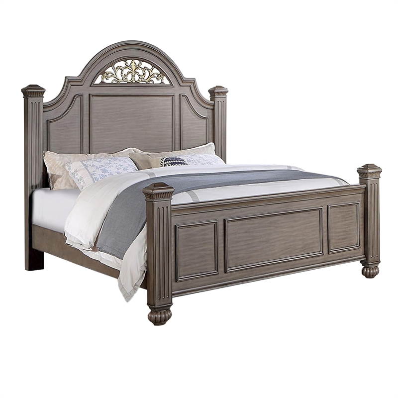 Queen Bedroom Set- Gray- Brass- Clear Wood- 2 Piece Set with Nightstand