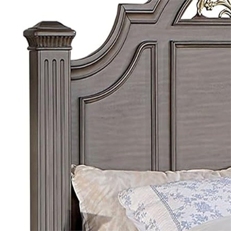 Queen Bedroom Set- Gray- Brass- Clear Wood- 2 Piece Set with Nightstand
