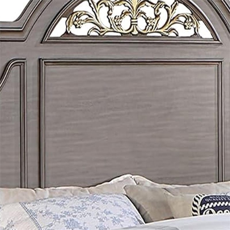 Queen Bedroom Set- Gray- Brass- Clear Wood- 2 Piece Set with Nightstand