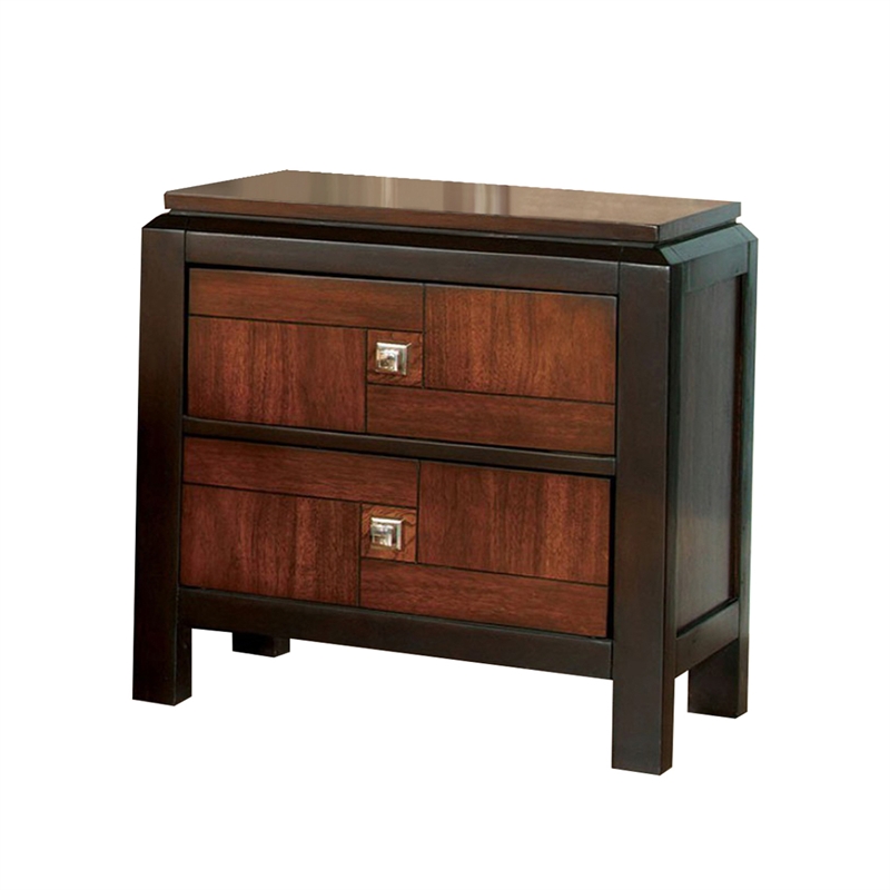 Queen Bedroom Set- Brown Wood- 2 Piece Set with Nightstand