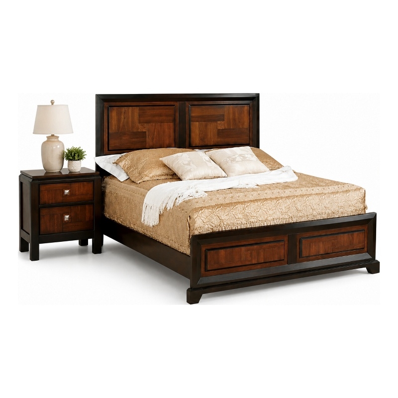 Queen Bedroom Set- Brown Wood- 2 Piece Set with Nightstand