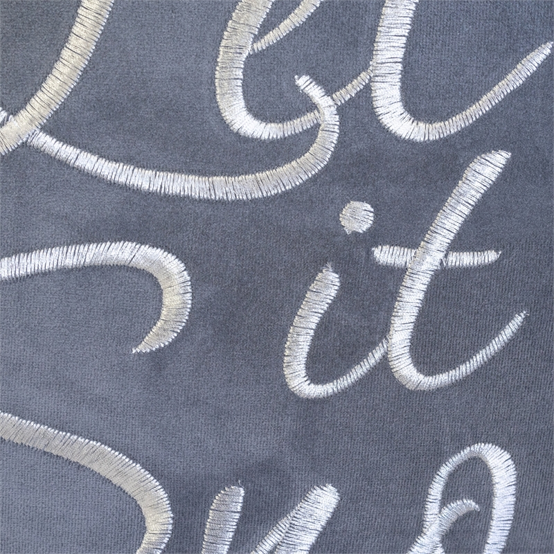 Rola Square Throw Pillow- Let It Snow Embroidery- Gray Cotton 20 Inch